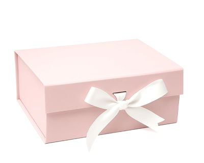 Pink Small Gift Box – Foldable Rigid Hamper with Ribbon & Greeting Card
