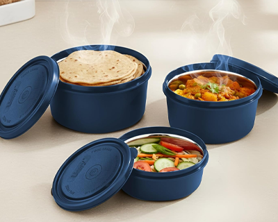 Unify 3 Pieces Stainless Steel Lunch Box | Microwave Safe Leak-Proof Food Storage Containers with Lids for Office, School, Kitchen